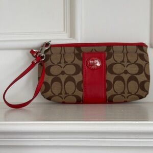 Coach Brown and Red Signature Wristlet